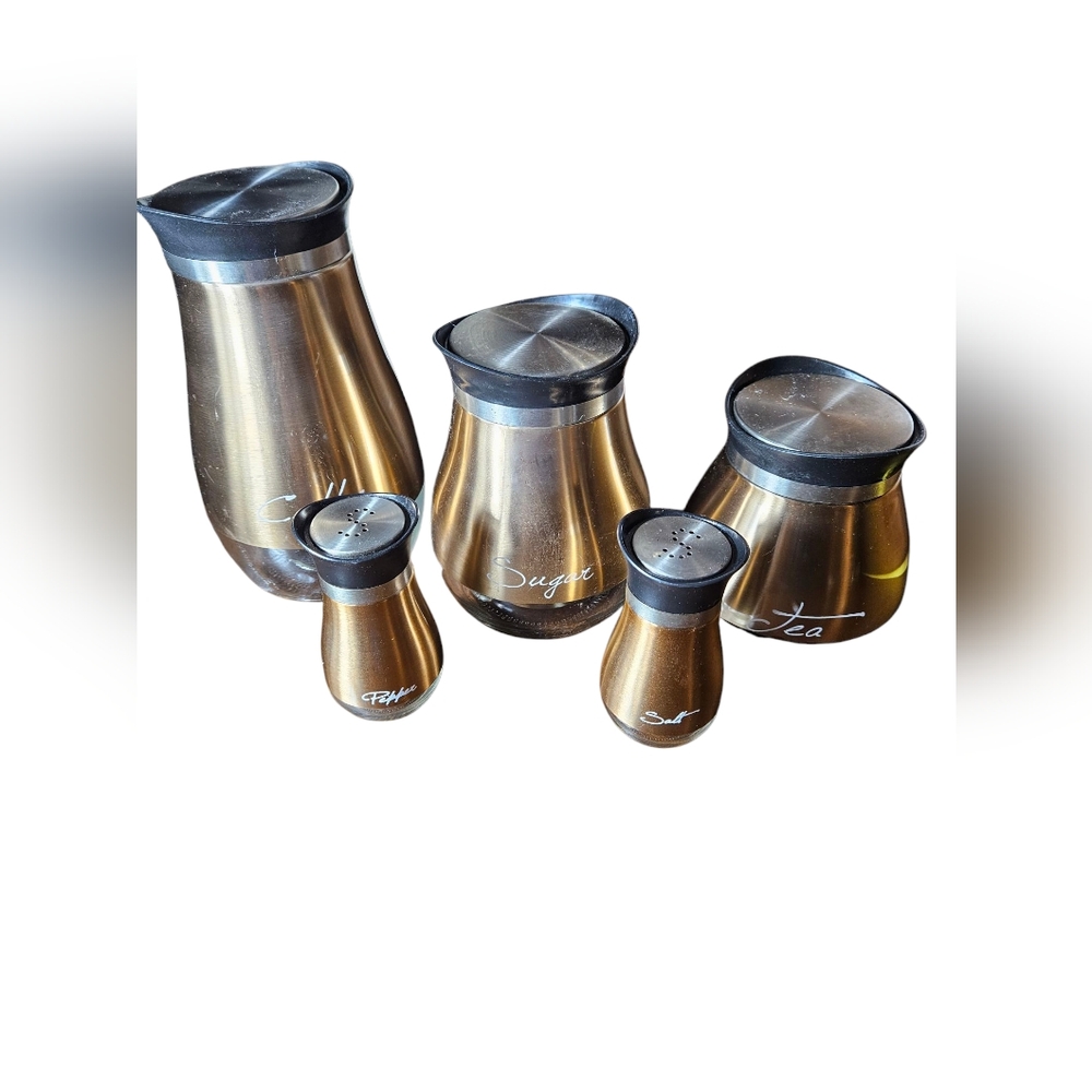 Set of Storage Jar Canister Set With Matching Salt & Pepper.